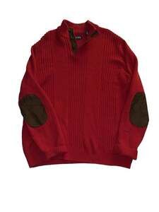 VTG Chaps x Polo Men's Wool Ribbed Leather Trim Sweater Red W/ Flecks • Large